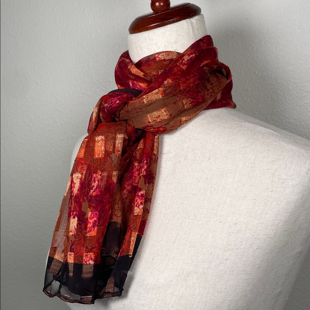 Vintage Silk Scarf Rectangular Checkered Pattern … - image 4